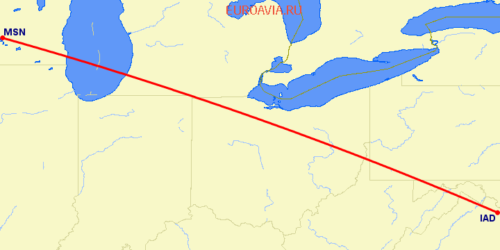 перелет Вашингтон — Madison на карте