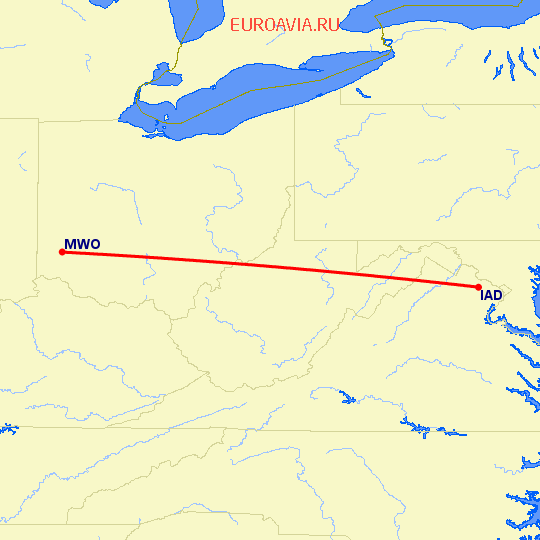 перелет Вашингтон — Middletown, Ohio на карте