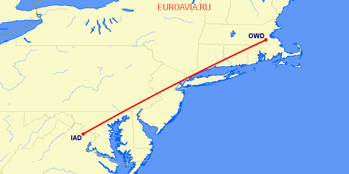 перелет Вашингтон — Norwood на карте