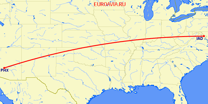 перелет Вашингтон — Феникс на карте