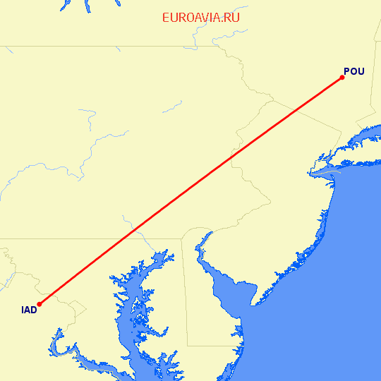 перелет Вашингтон — Poughkeepsie на карте