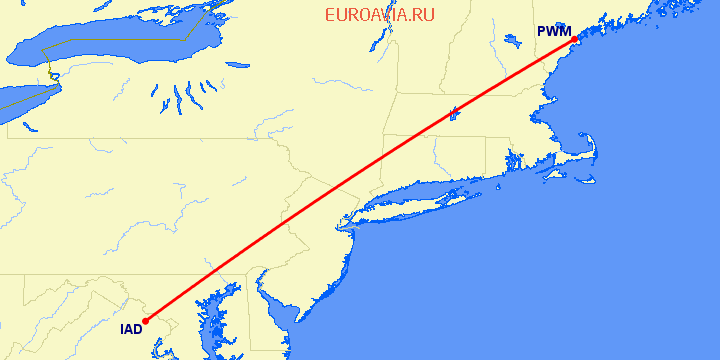 перелет Вашингтон — Портленд на карте