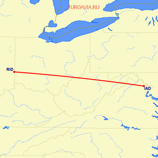 перелет Вашингтон — Richmond, IN на карте