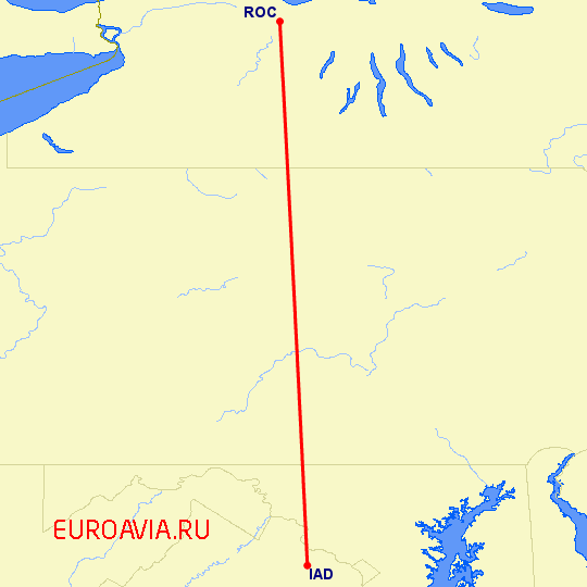 перелет Вашингтон — Рочестер на карте