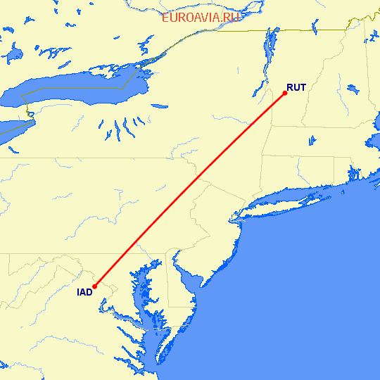 перелет Вашингтон — Рутленд на карте