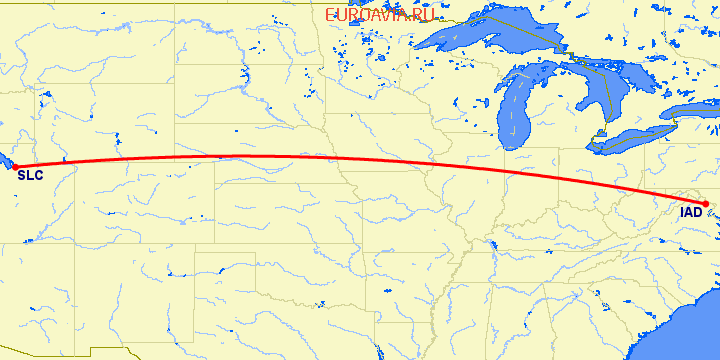 перелет Вашингтон — Солт Лейк Сити на карте