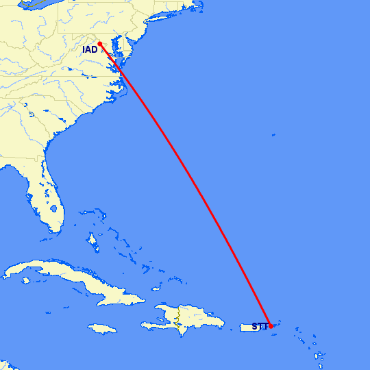перелет Вашингтон — Charlotte Amalie St Thomas на карте
