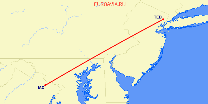 перелет Вашингтон — Teterboro на карте