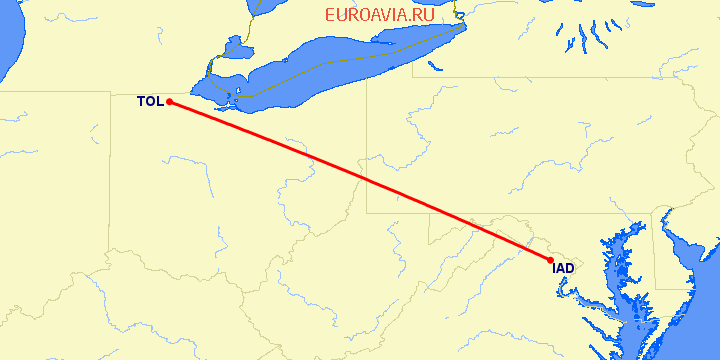 перелет Вашингтон — Toledo на карте