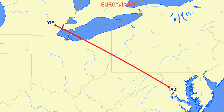 перелет Вашингтон — Detroit, MI на карте