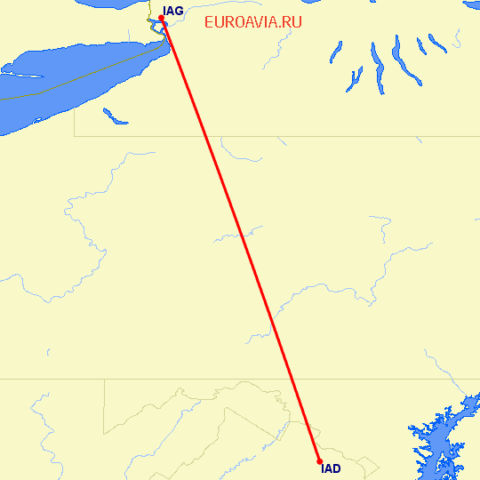 перелет Ниагара Фоллз — Вашингтон на карте