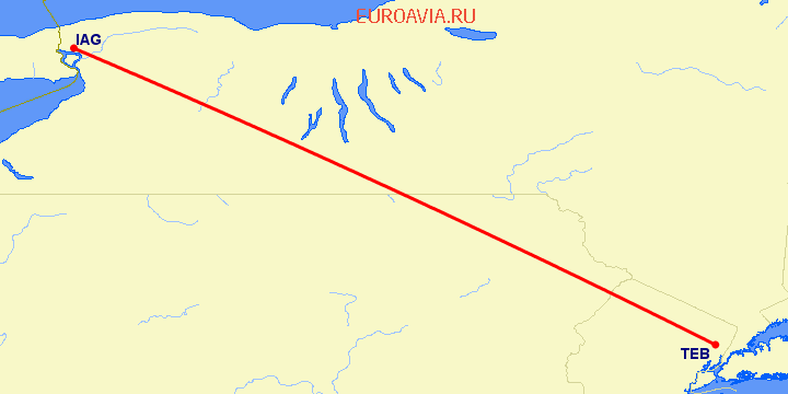 перелет Ниагара Фоллз — Teterboro на карте