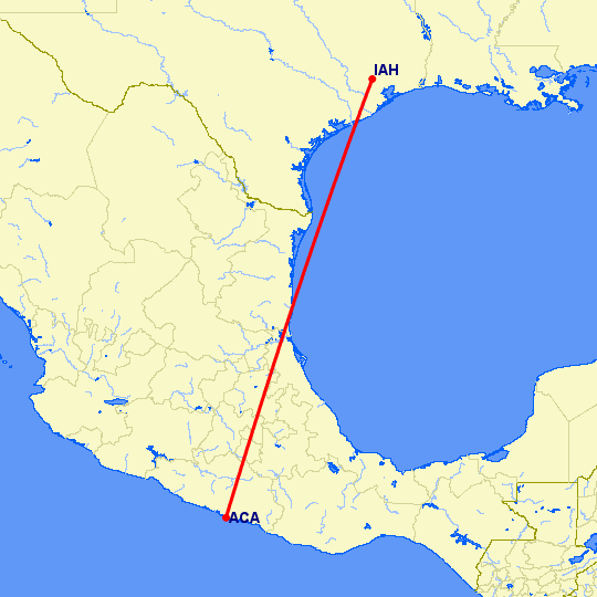 перелет Хьюстон — Акапулько на карте