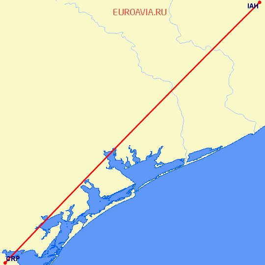 перелет Хьюстон — Corpus Christi на карте