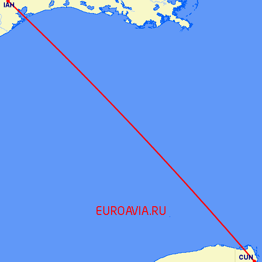перелет Хьюстон — Канкун на карте