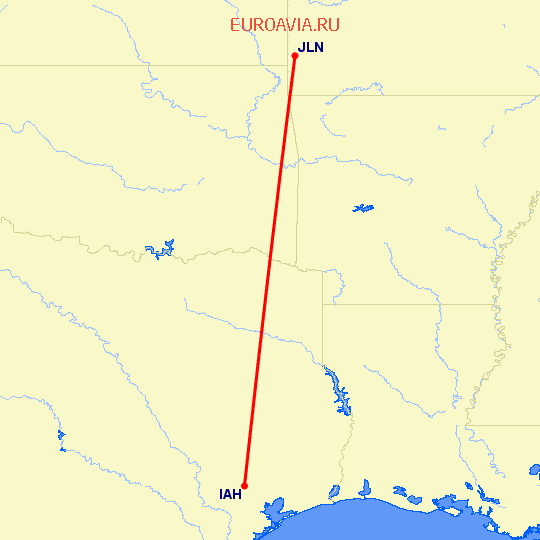 перелет Хьюстон — Joplin на карте