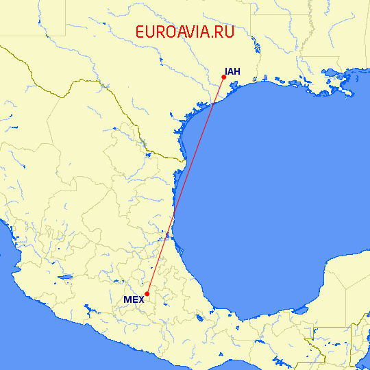 перелет Хьюстон — Мексико Сити на карте