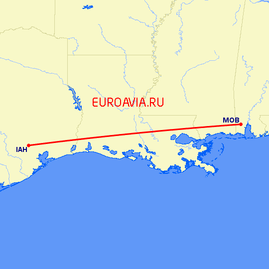 перелет Хьюстон — Алабама на карте