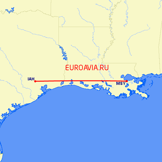 перелет Хьюстон — Новый Орлеан на карте