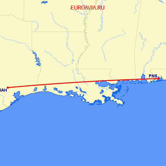 перелет Хьюстон — Pensacola на карте