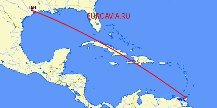 перелет Хьюстон — Port Of Spain на карте