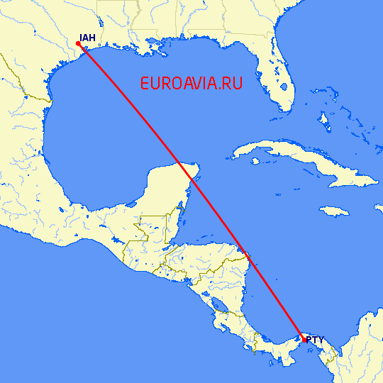 перелет Хьюстон — Панама Сити на карте