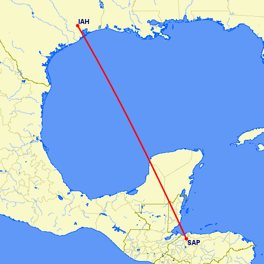 перелет Хьюстон — San Pedro Sula на карте