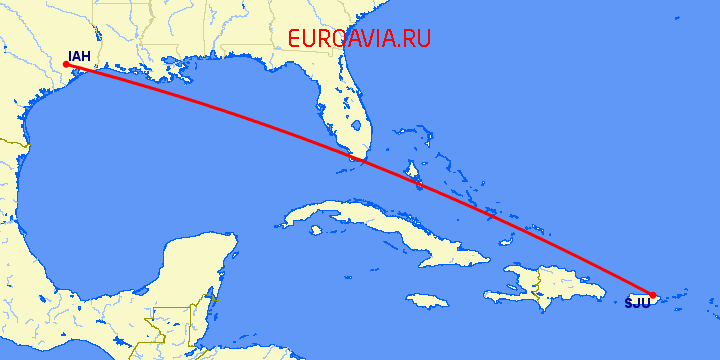 перелет Хьюстон — Сан Хуан на карте