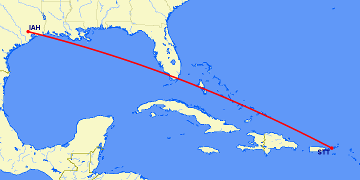 перелет Хьюстон — Charlotte Amalie St Thomas на карте