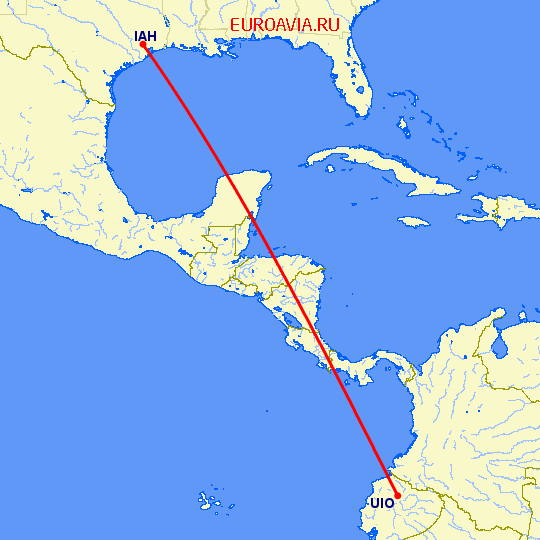 перелет Хьюстон — Кито на карте