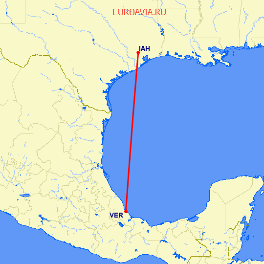 перелет Хьюстон — Веракруз на карте