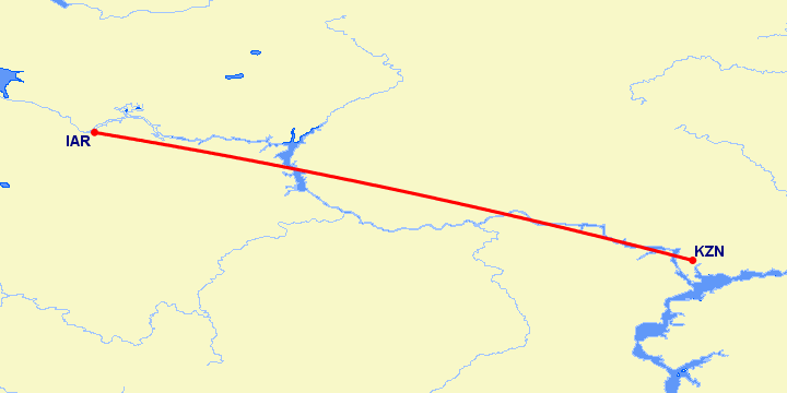 перелет Ярославль — Казань на карте