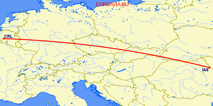 перелет Иаси — Шарлеруа на карте
