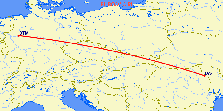 перелет Иаси — Дортмунд на карте