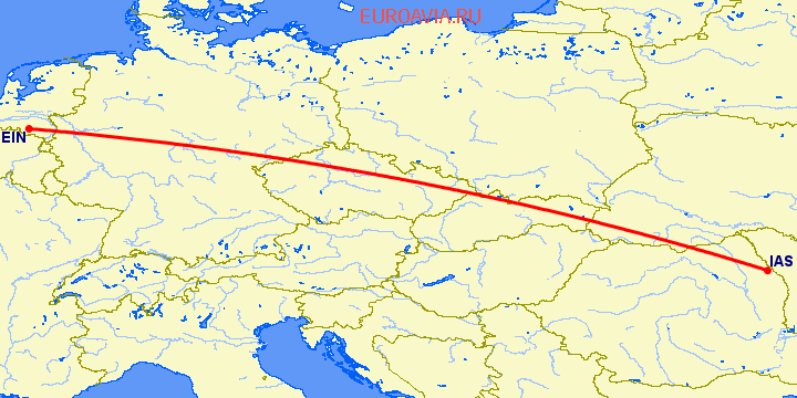 перелет Иаси — Эйндховен на карте