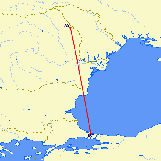 перелет Иаси — Стамбул на карте