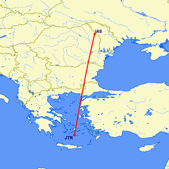 перелет Иаси — Санторини на карте