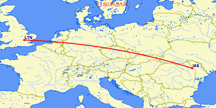 перелет Иаси — Luton на карте