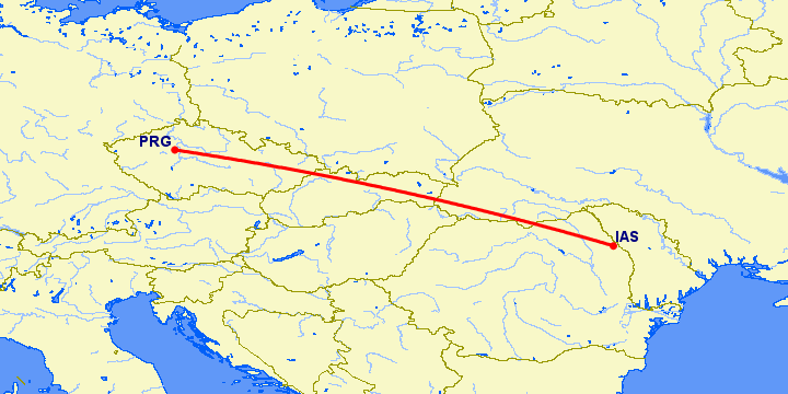 перелет Иаси — Прага на карте