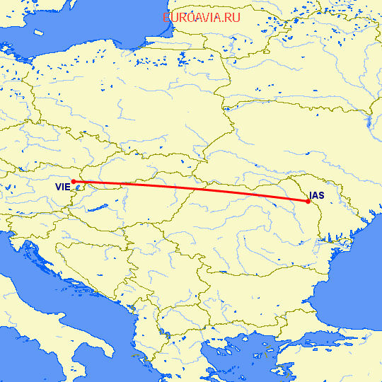 перелет Иаси — Вена на карте