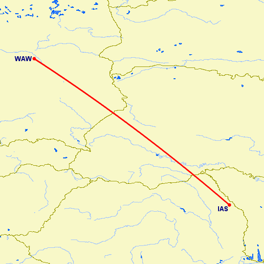 перелет Иаси — Варшава на карте