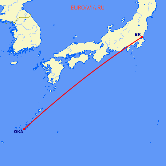 перелет Ибараки — Окинава на карте