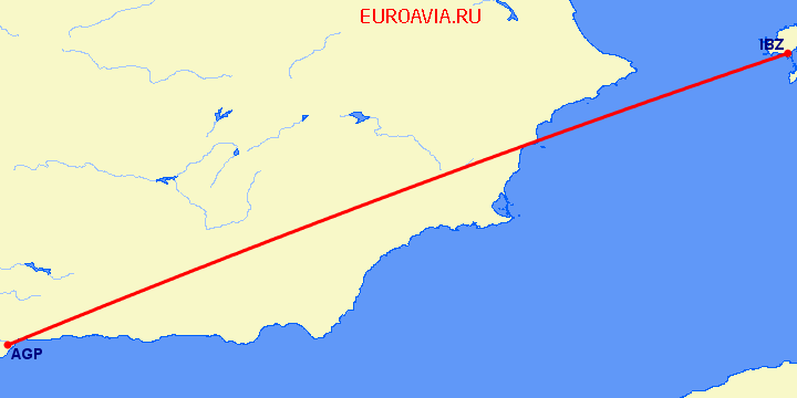 перелет Ибица — Малага на карте
