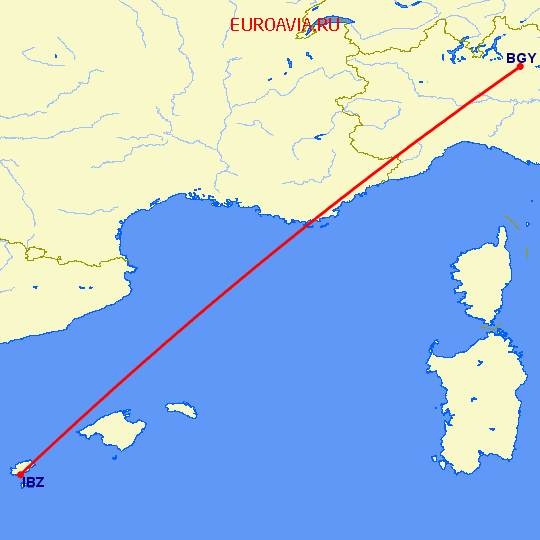 перелет Ибица — Бергамо на карте