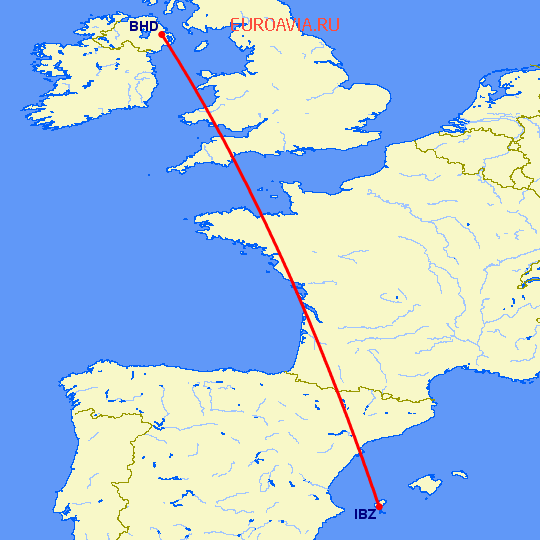 перелет Ибица — Белфаст на карте