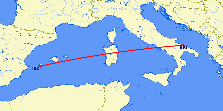 перелет Ибица — Бари на карте