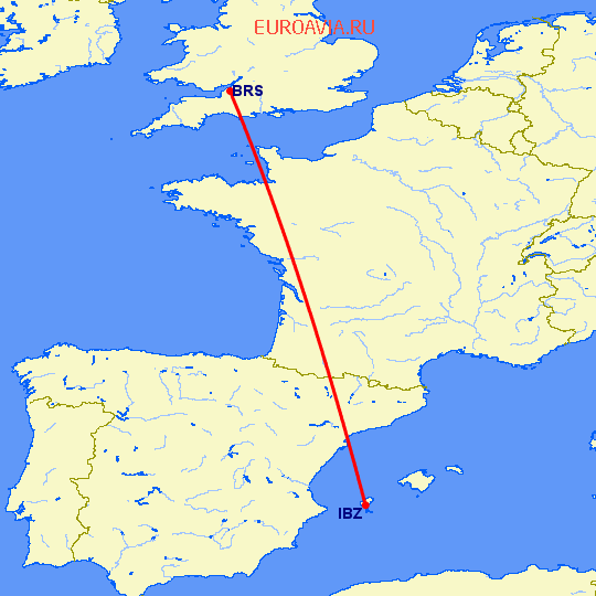 перелет Ибица — Бристоль на карте