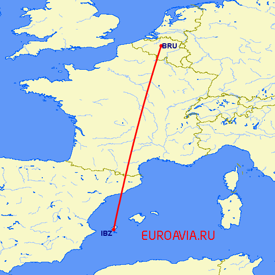 перелет Ибица — Брюссель на карте
