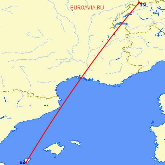 перелет Ибица — Базель-Мюлуз на карте
