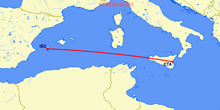 перелет Ибица — Катания на карте